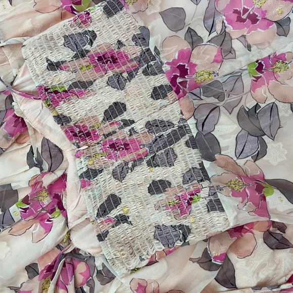 Lulus Tea Party Chic Pink Floral Tie-Strap Tiered Midi Dress - NWT Size M - Picture 6 of 6